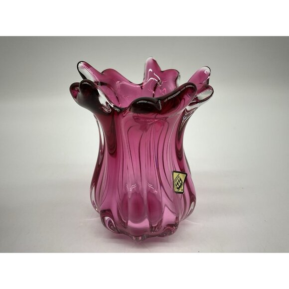 Joseph Hospodka VASE Chribska Glassworks Chzech Bohemian 5 Inch Cranberry VTG - Picture 7 of 15
